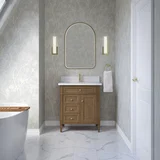 Brittany 30" Single Vanity, Pecan w/ Single Hole 3 CM White Zeus Silestone Top and Matching Backsplash