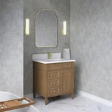 Brittany 30" Single Vanity, Pecan w/ Single Hole 3 CM White Zeus Silestone Top and Matching Backsplash