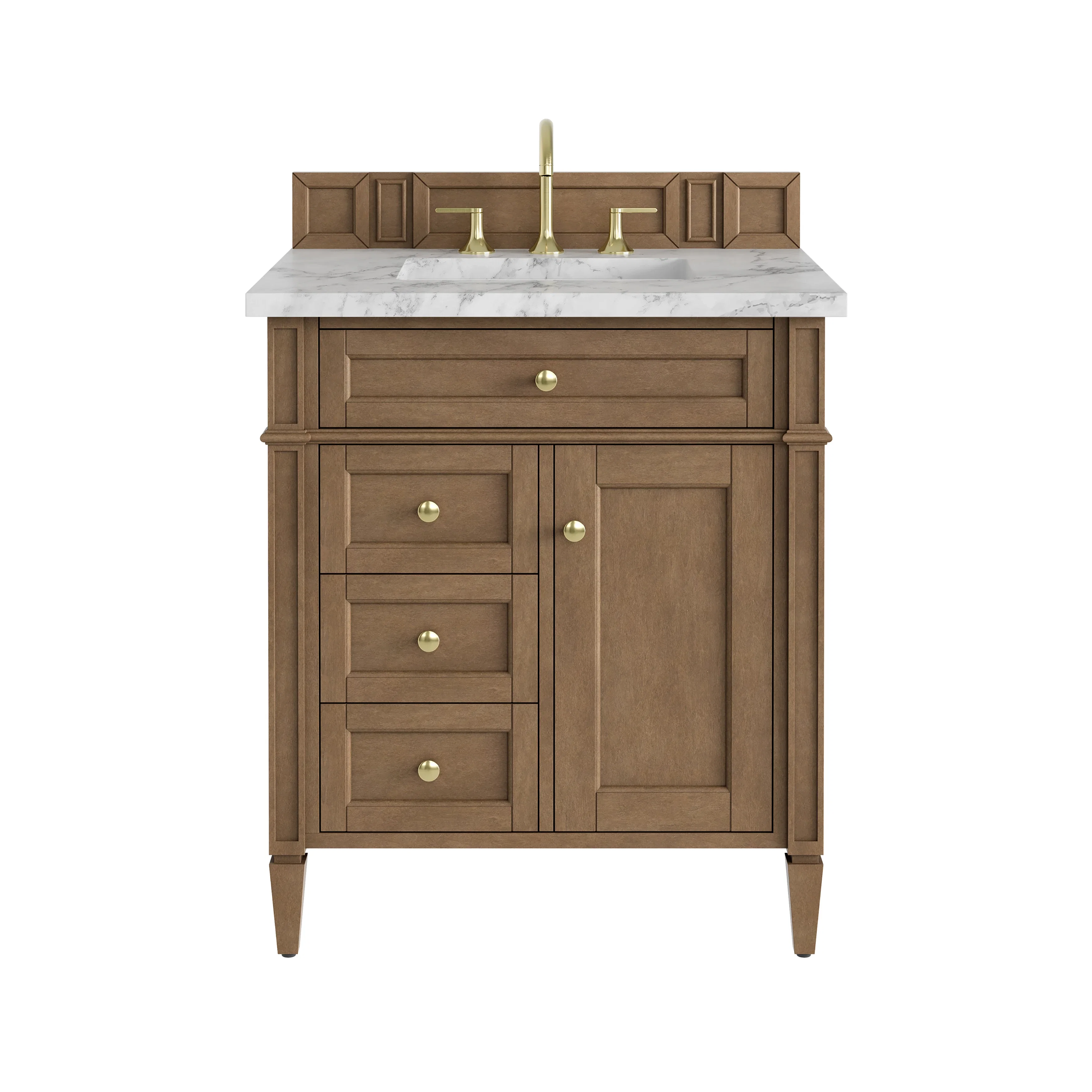 Brittany 30" Single Vanity, Pecan w/ 3 CM Carrara Marble Top