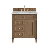 Brittany 30" Single Vanity, Pecan w/ 3 CM Carrara Marble Top
