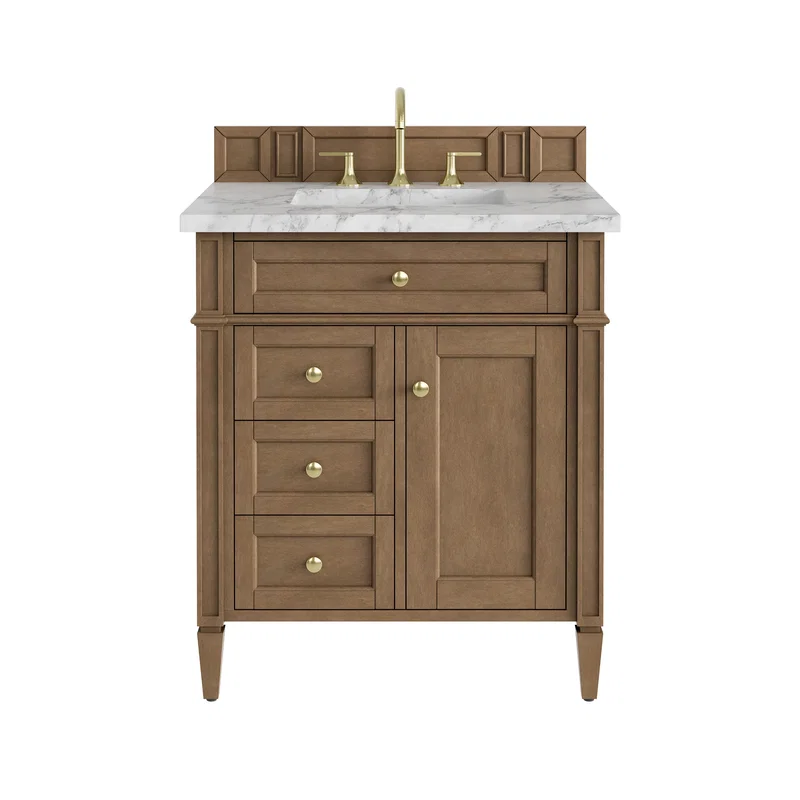Brittany 30" Single Vanity, Pecan w/ 3 CM Carrara Marble Top
