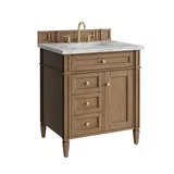 Brittany 30" Single Vanity, Pecan w/ 3 CM Carrara Marble Top