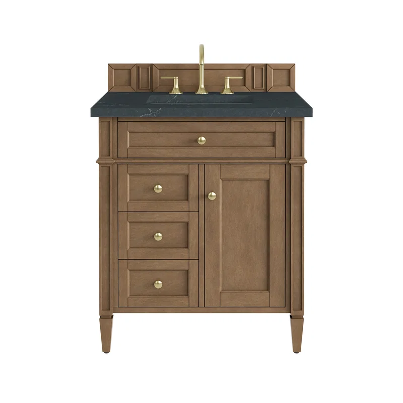 Brittany 30" Single Vanity, Pecan w/ 3 CM Charcoal Soapstone Silestone Top