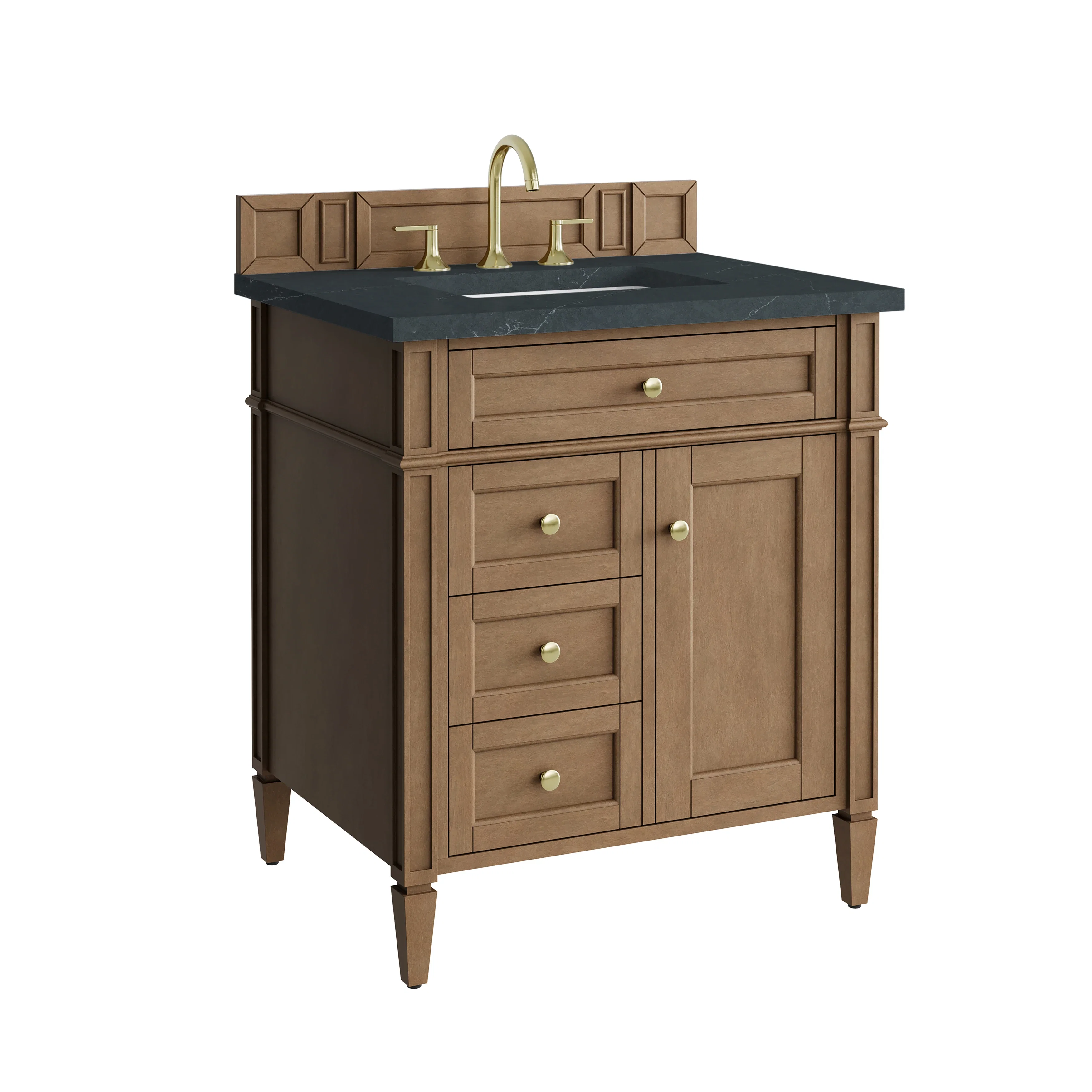 Brittany 30" Single Vanity, Pecan w/ 3 CM Charcoal Soapstone Silestone Top