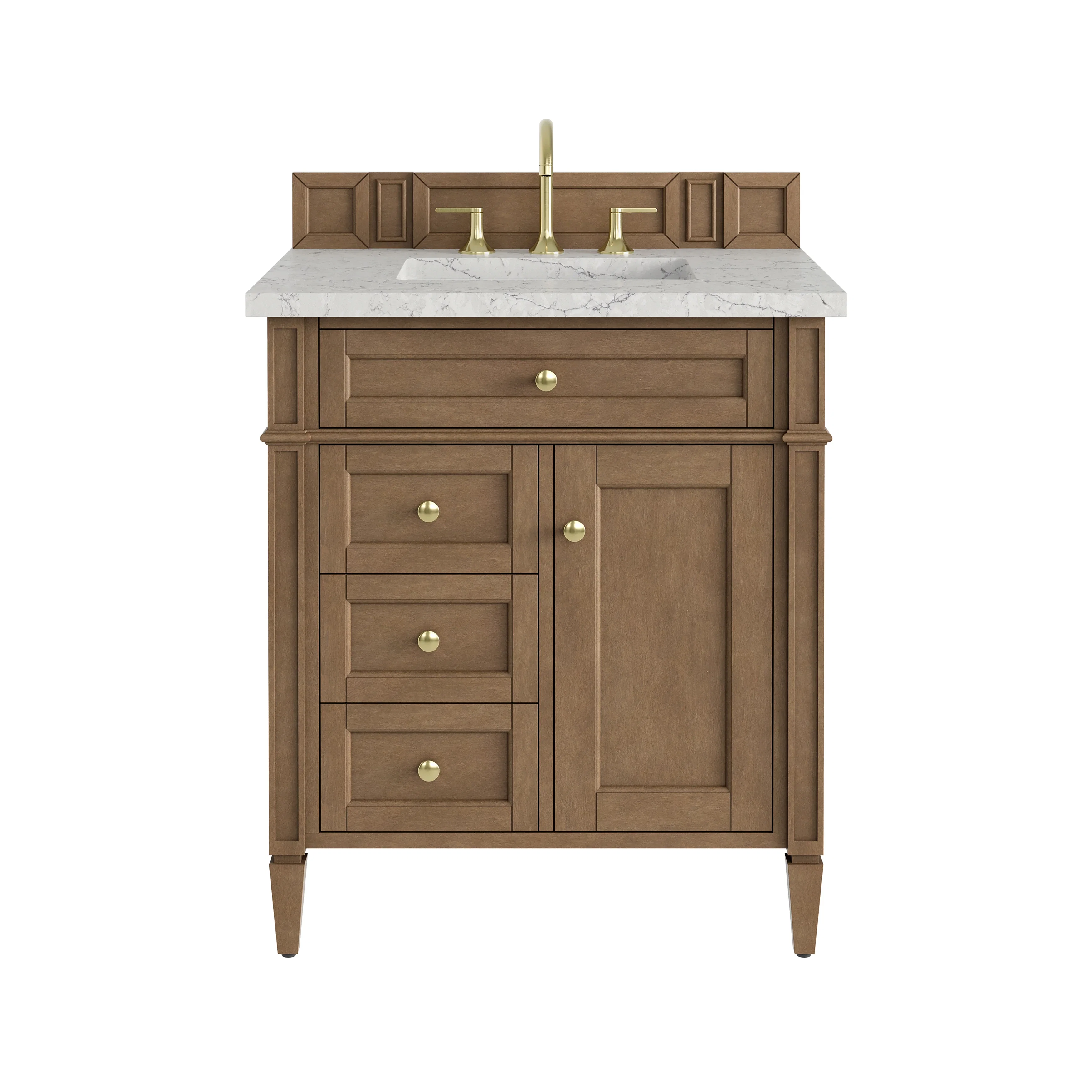 Brittany 30" Single Vanity, Pecan w/ 3 CM Eternal Jasmine Pearl Silestone Top