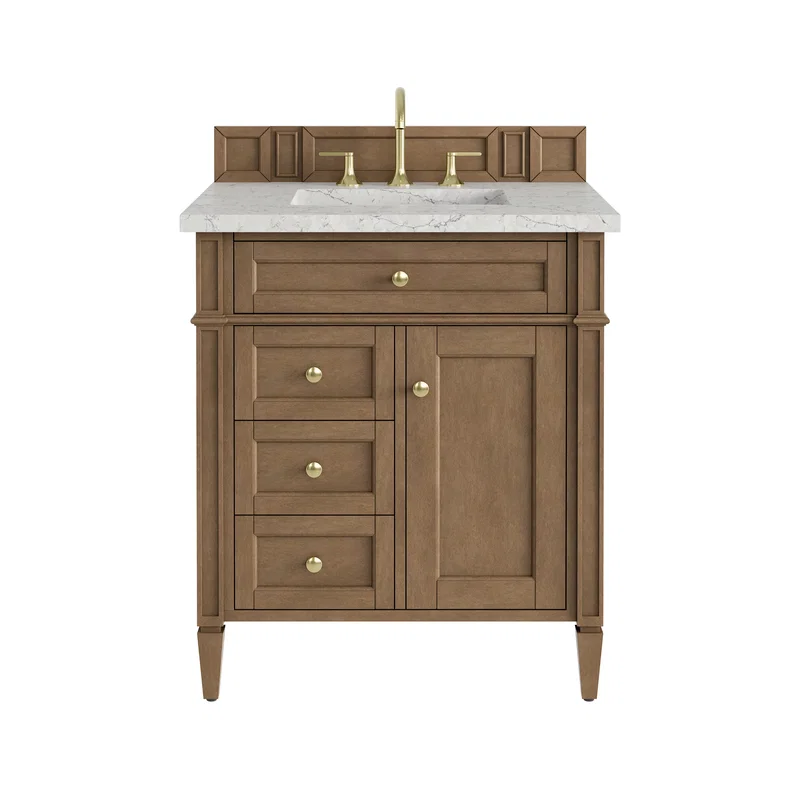 Brittany 30" Single Vanity, Pecan w/ 3 CM Eternal Jasmine Pearl Silestone Top