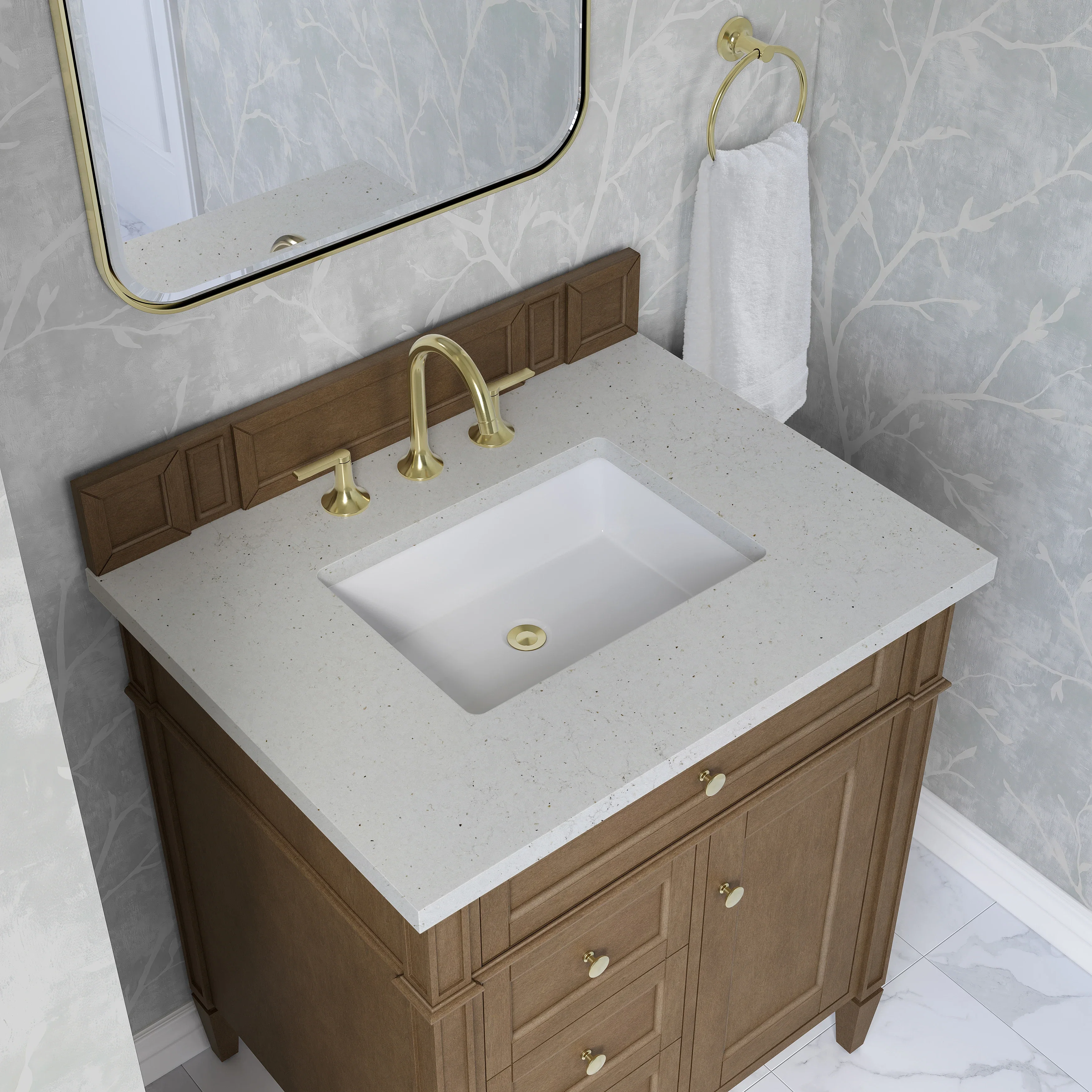 Brittany 30" Single Vanity, Pecan w/ 3 CM Lime Delight Silestone Top