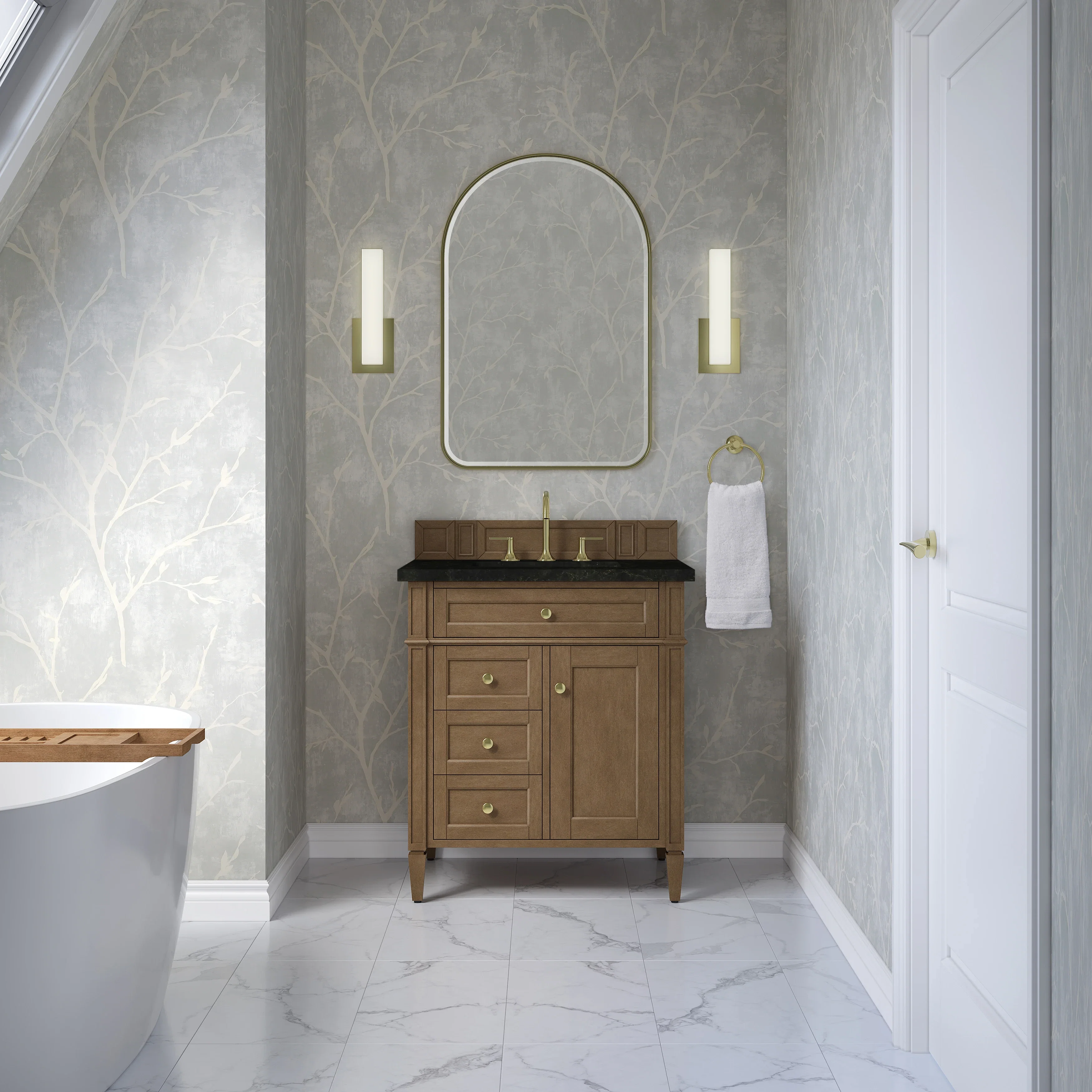 Brittany 30" Single Vanity, Pecan w/ 3 CM Phantome Eclos Top