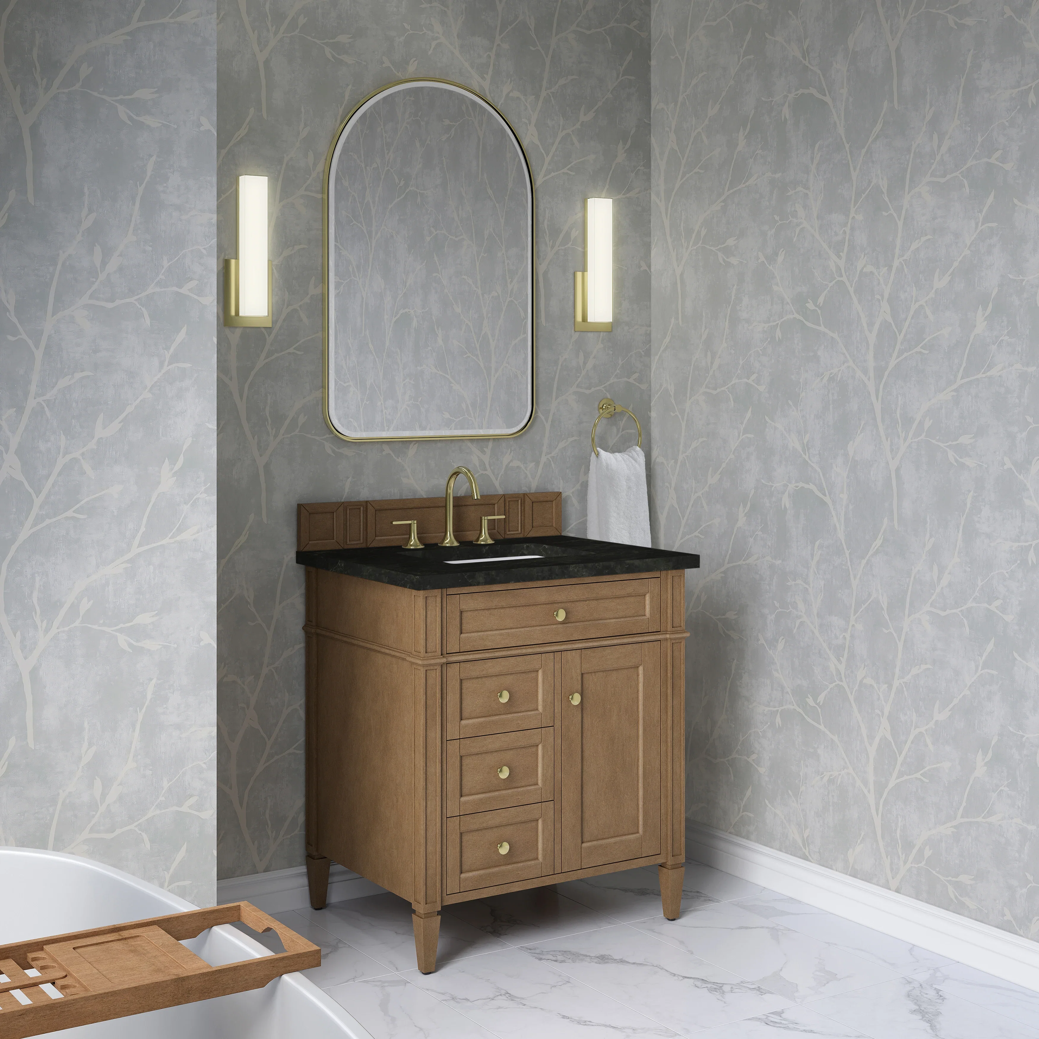 Brittany 30" Single Vanity, Pecan w/ 3 CM Phantome Eclos Top