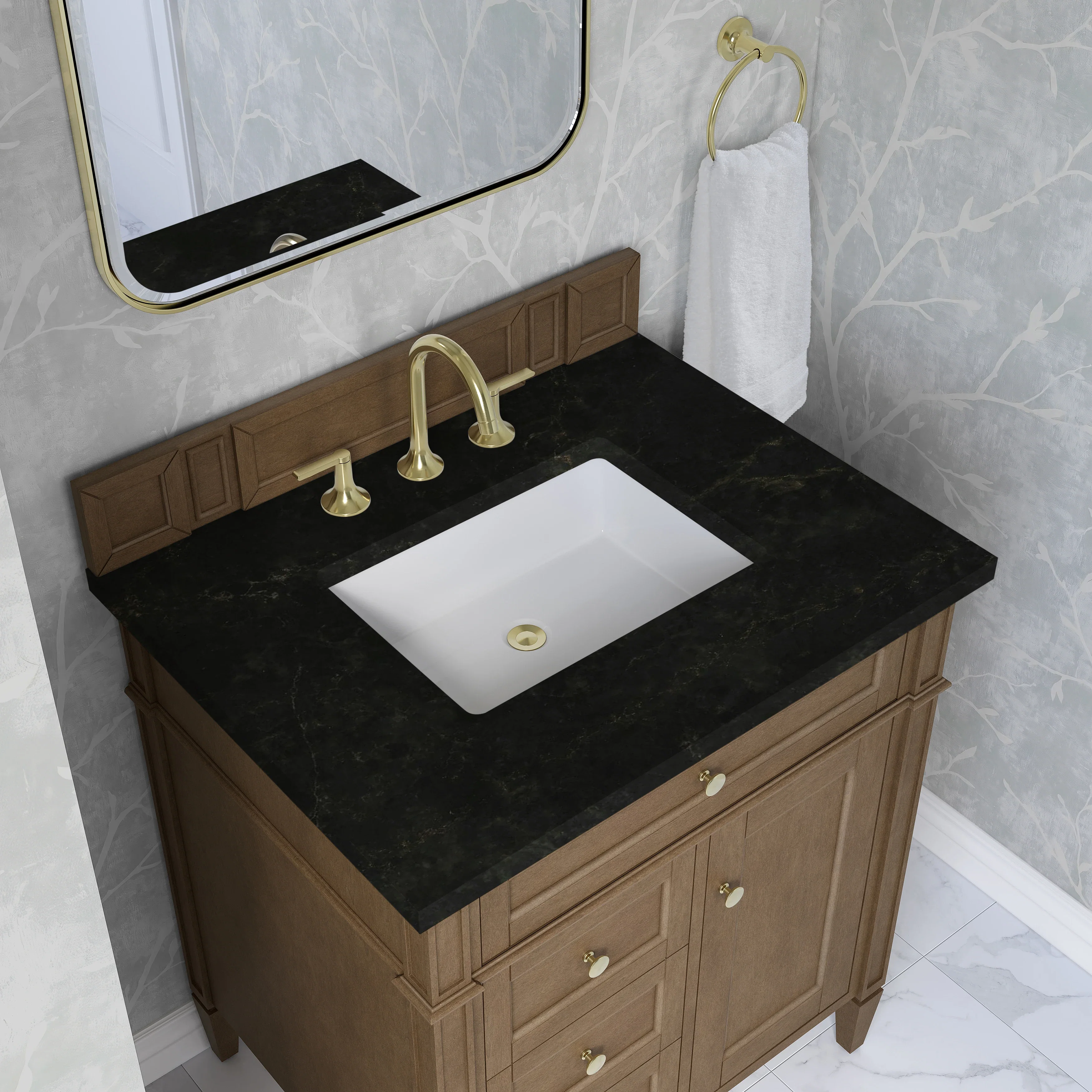 Brittany 30" Single Vanity, Pecan w/ 3 CM Phantome Eclos Top