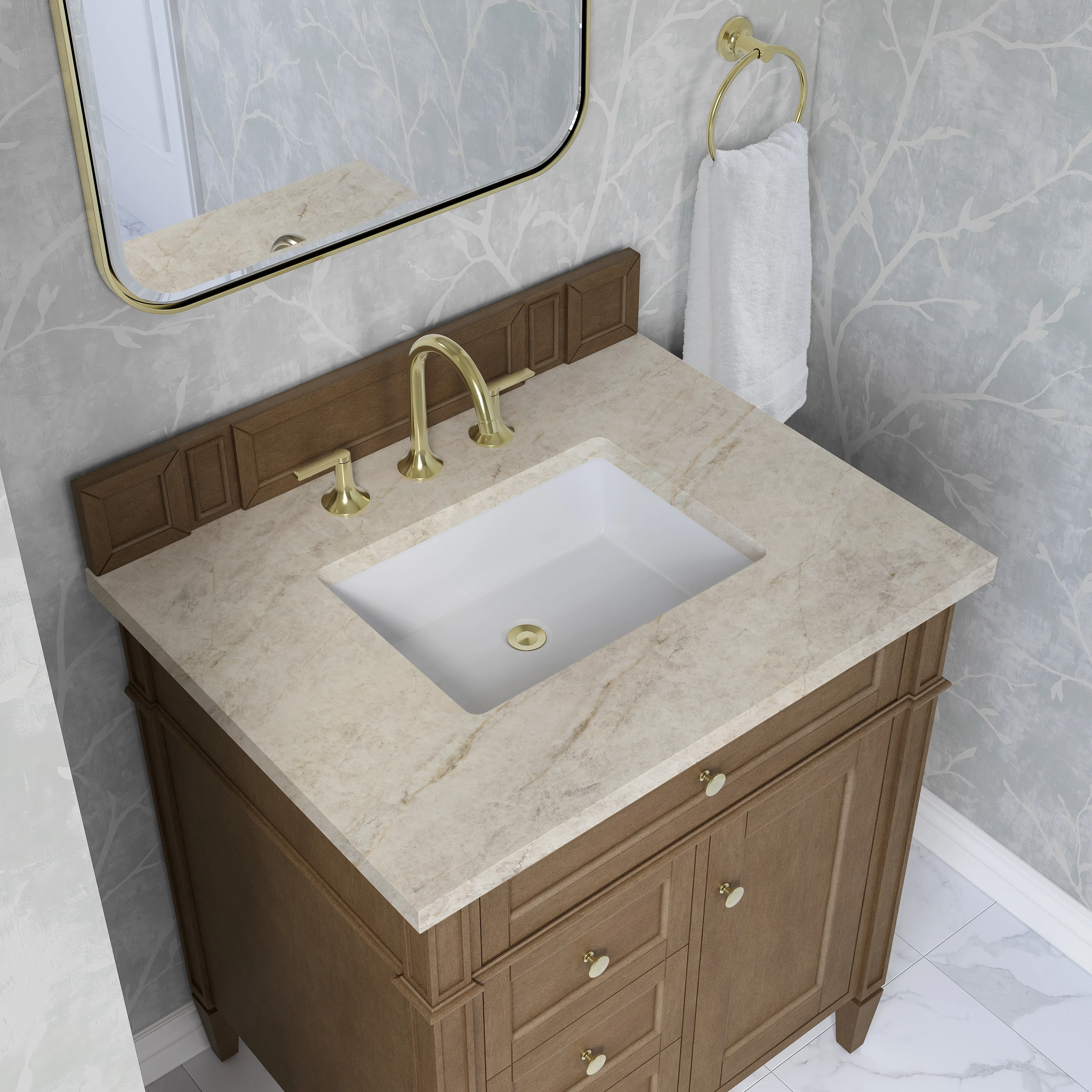 Brittany 30" Single Vanity, Pecan w/ 3 CM Tajnar Eclos Top