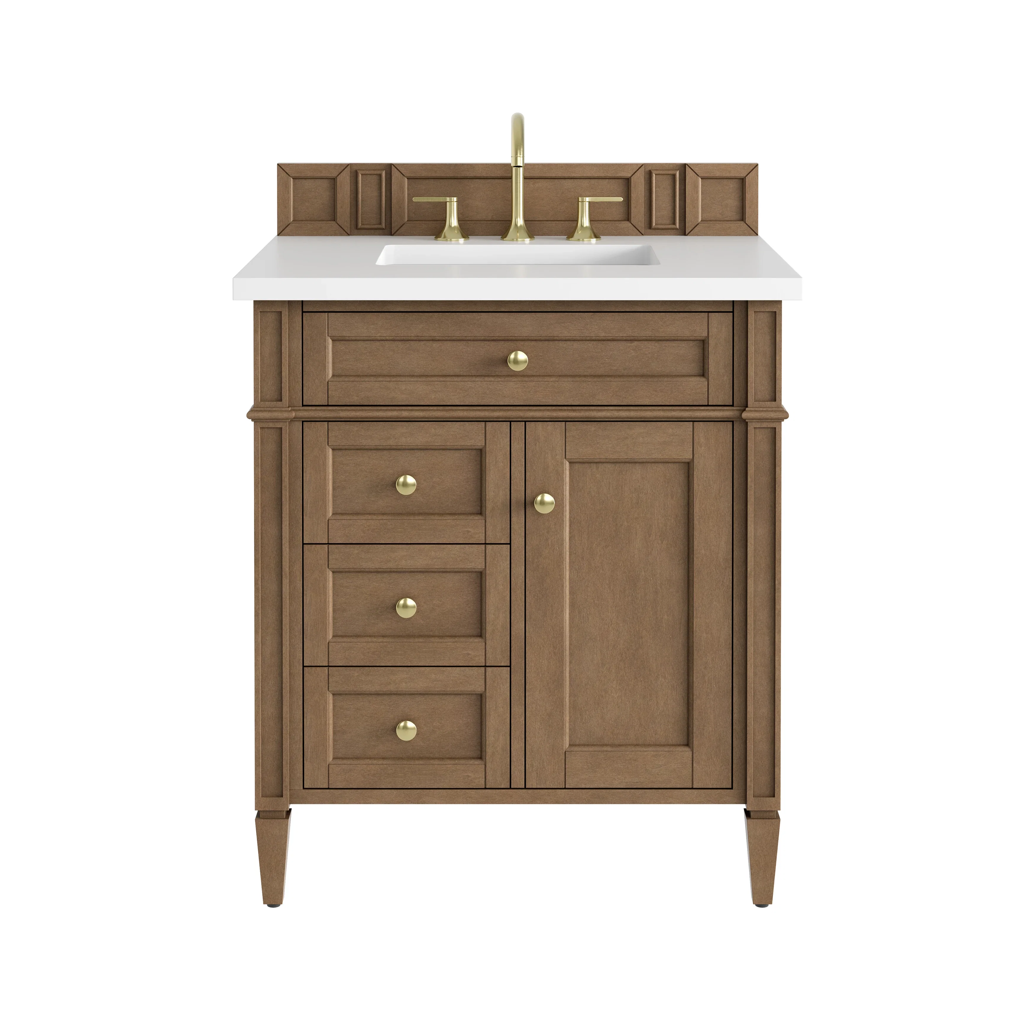Brittany 30" Single Vanity, Pecan w/ 3 CM White Zeus Silestone Top