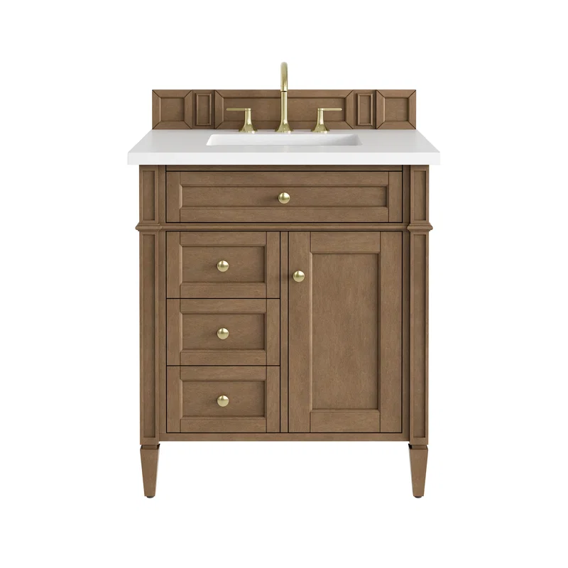 Brittany 30" Single Vanity, Pecan w/ 3 CM White Zeus Silestone Top