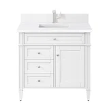 Brittany 36" Single Vanity, Bright White w/ Single Hole 3 CM White Zeus Silestone Top & Backsplash
