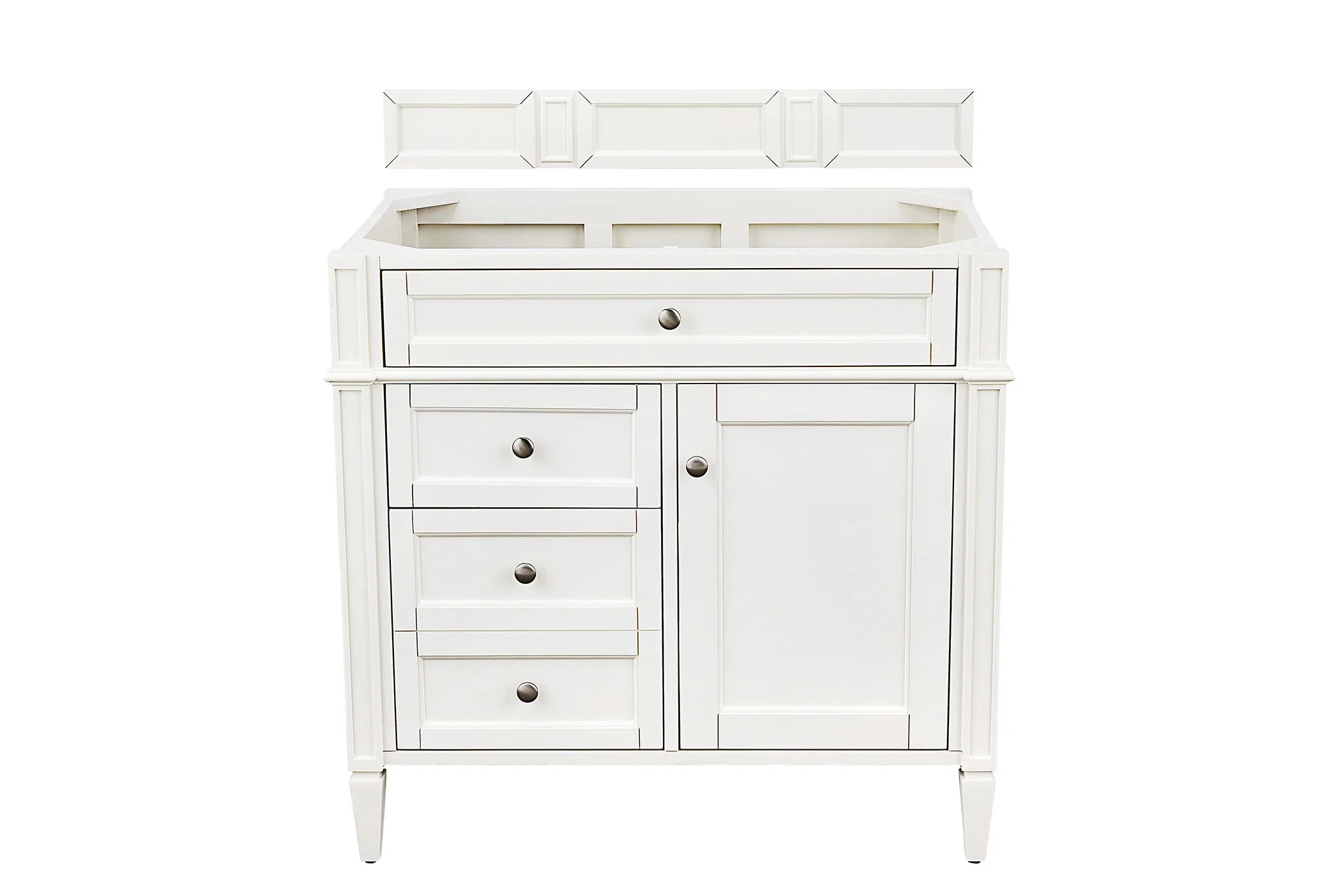 Brittany 36" Single Vanity, Bright White w/ Single Hole 3 CM White Zeus Silestone Top & Backsplash