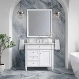 Brittany 36" Single Vanity, Bright White w/ 3 CM Carrara Marble Top