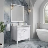 Brittany 36" Single Vanity, Bright White w/ 3 CM Carrara Marble Top