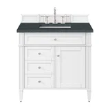 Brittany 36" Single Vanity, Bright White w/ 3 CM Charcoal Soapstone Silestone Top