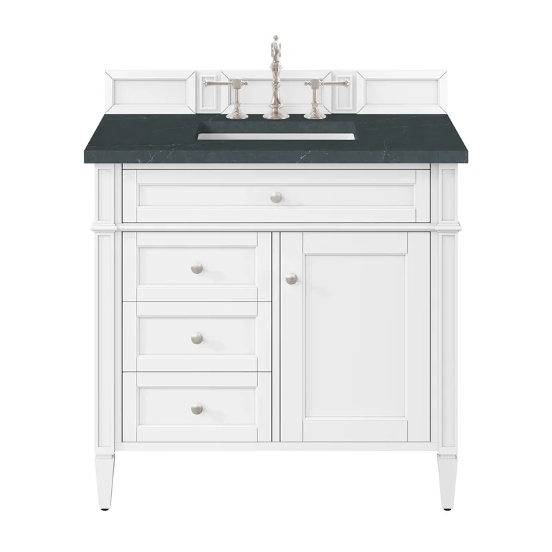 Brittany 36" Single Vanity, Bright White w/ 3 CM Charcoal Soapstone Silestone Top