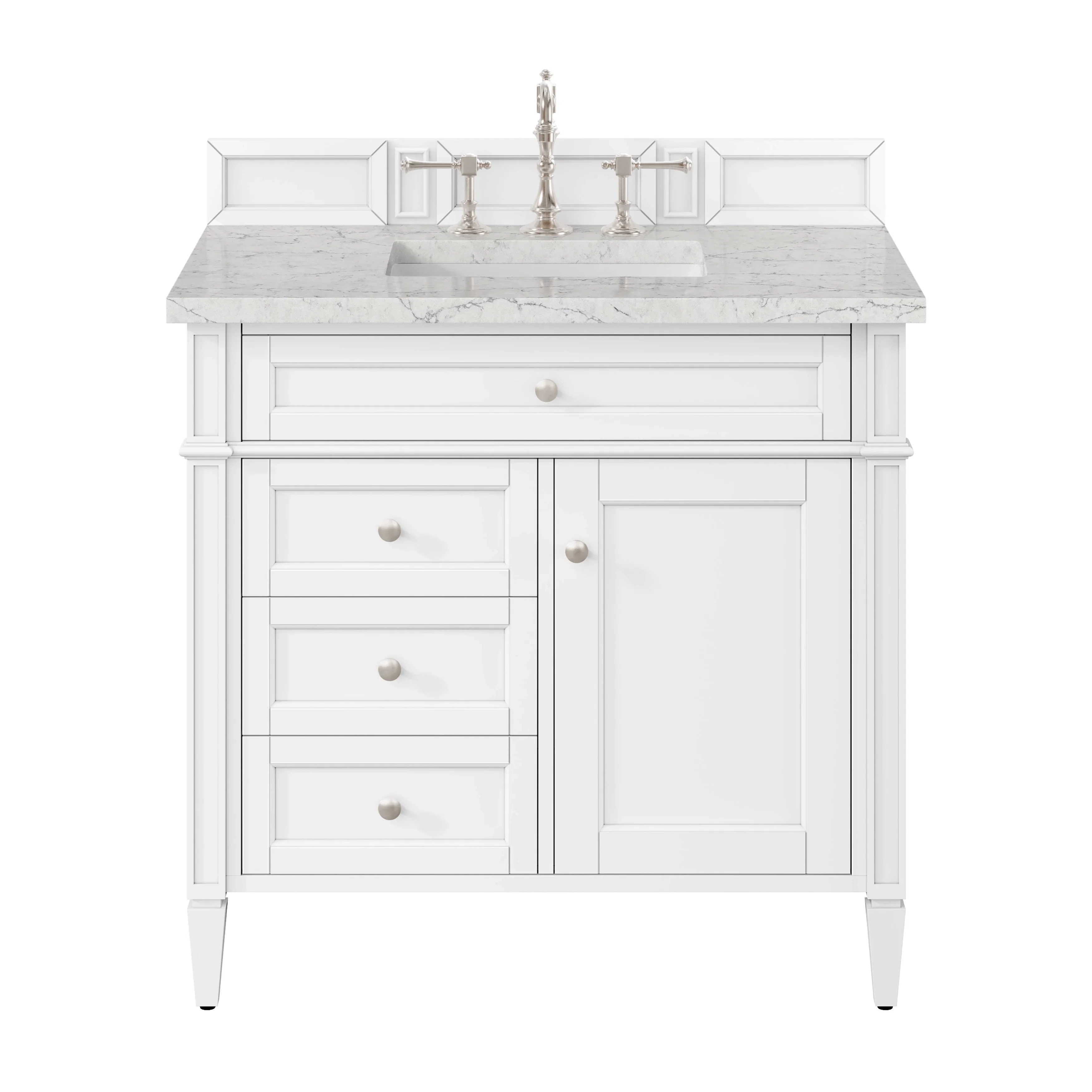 Brittany 36" Single Vanity, Bright White w/ 3 CM Eternal Jasmine Pearl Silestone Top