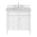 Brittany 36" Single Vanity, Bright White w/ 3 CM Eternal Jasmine Pearl Silestone Top