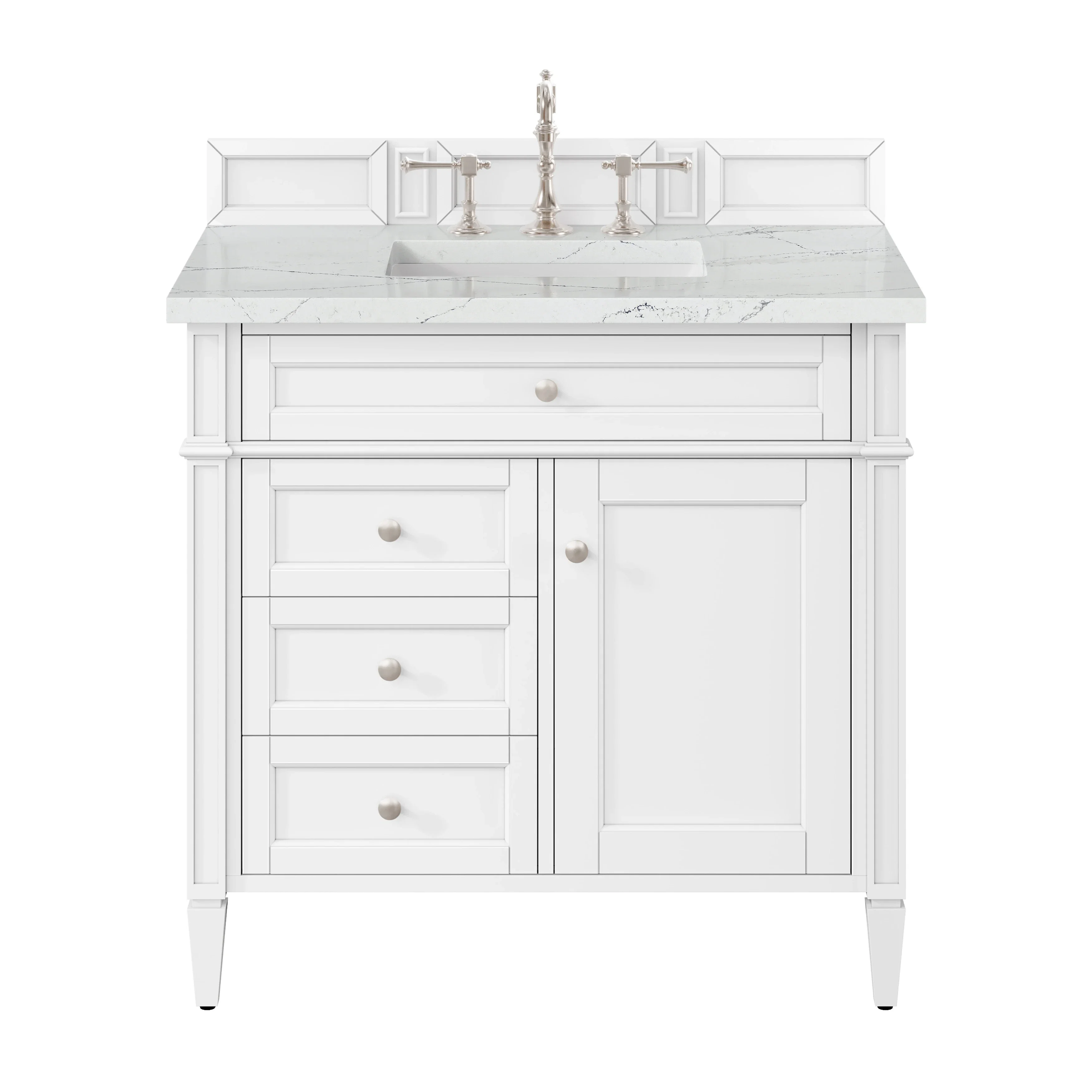 Brittany 36" Single Vanity, Bright White w/ 3 CM Ethereal Noctis Silestone Top