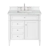 Brittany 36" Single Vanity, Bright White w/ 3 CM Ethereal Noctis Silestone Top