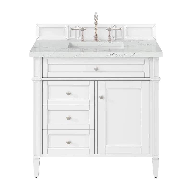 Brittany 36" Single Vanity, Bright White w/ 3 CM Ethereal Noctis Silestone Top