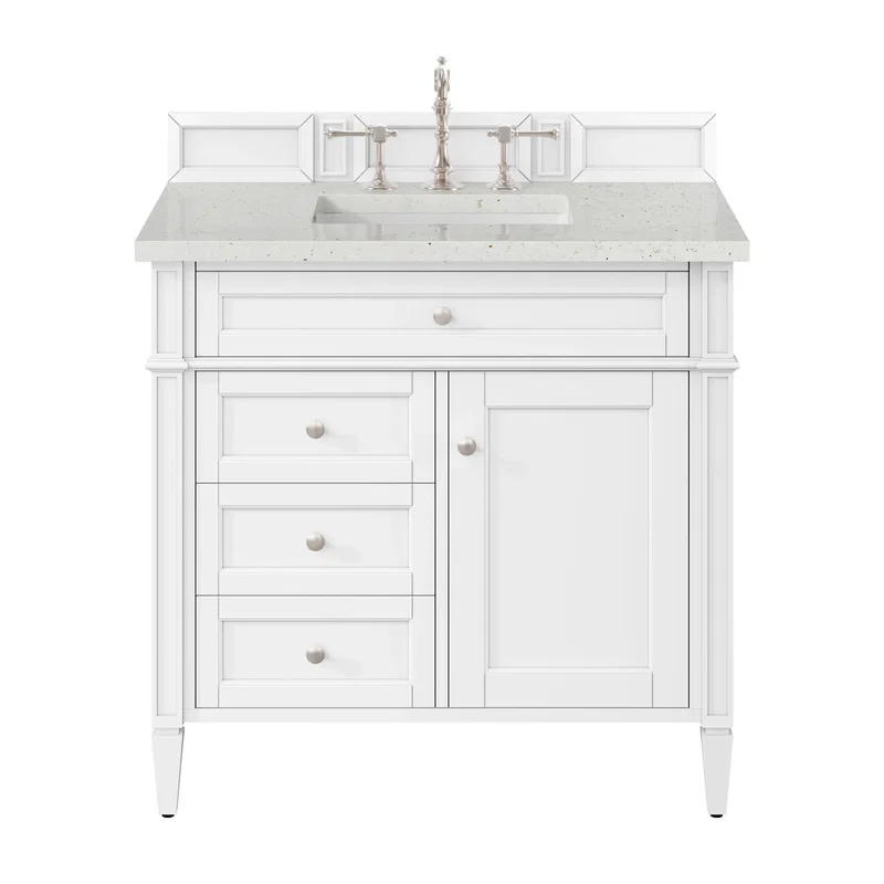 Brittany 36" Single Vanity, Bright White w/ 3 CM Lime Delight Silestone Top