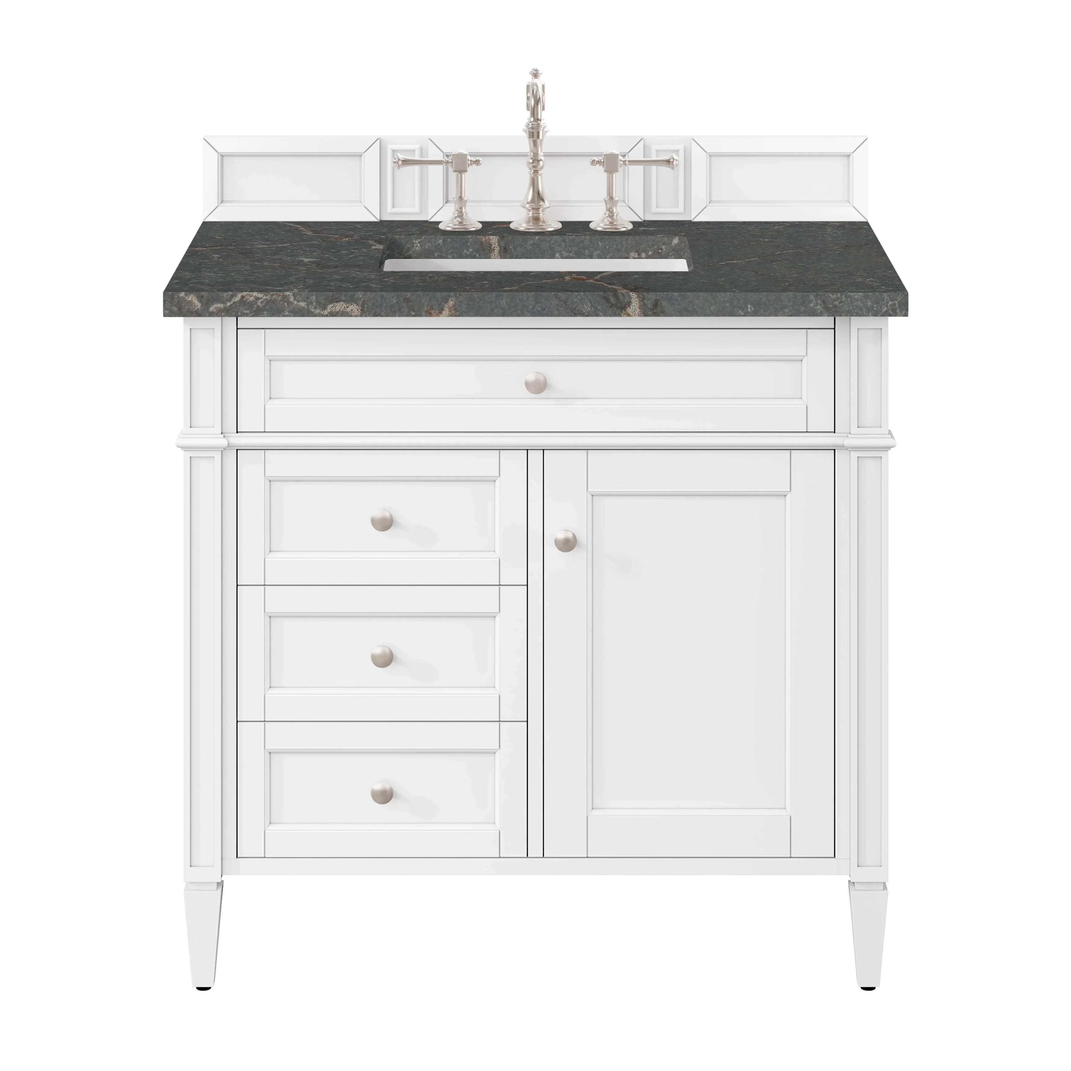 Brittany 36" Single Vanity, Bright White w/ 3 CM Parisien Bleu Silestone Top