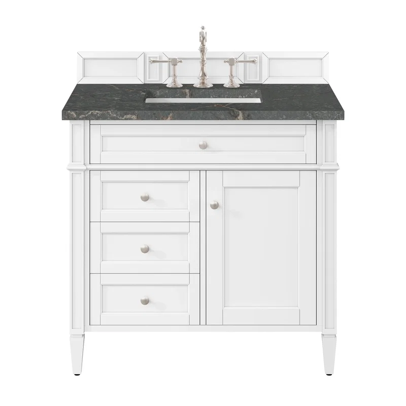 Brittany 36" Single Vanity, Bright White w/ 3 CM Parisien Bleu Silestone Top