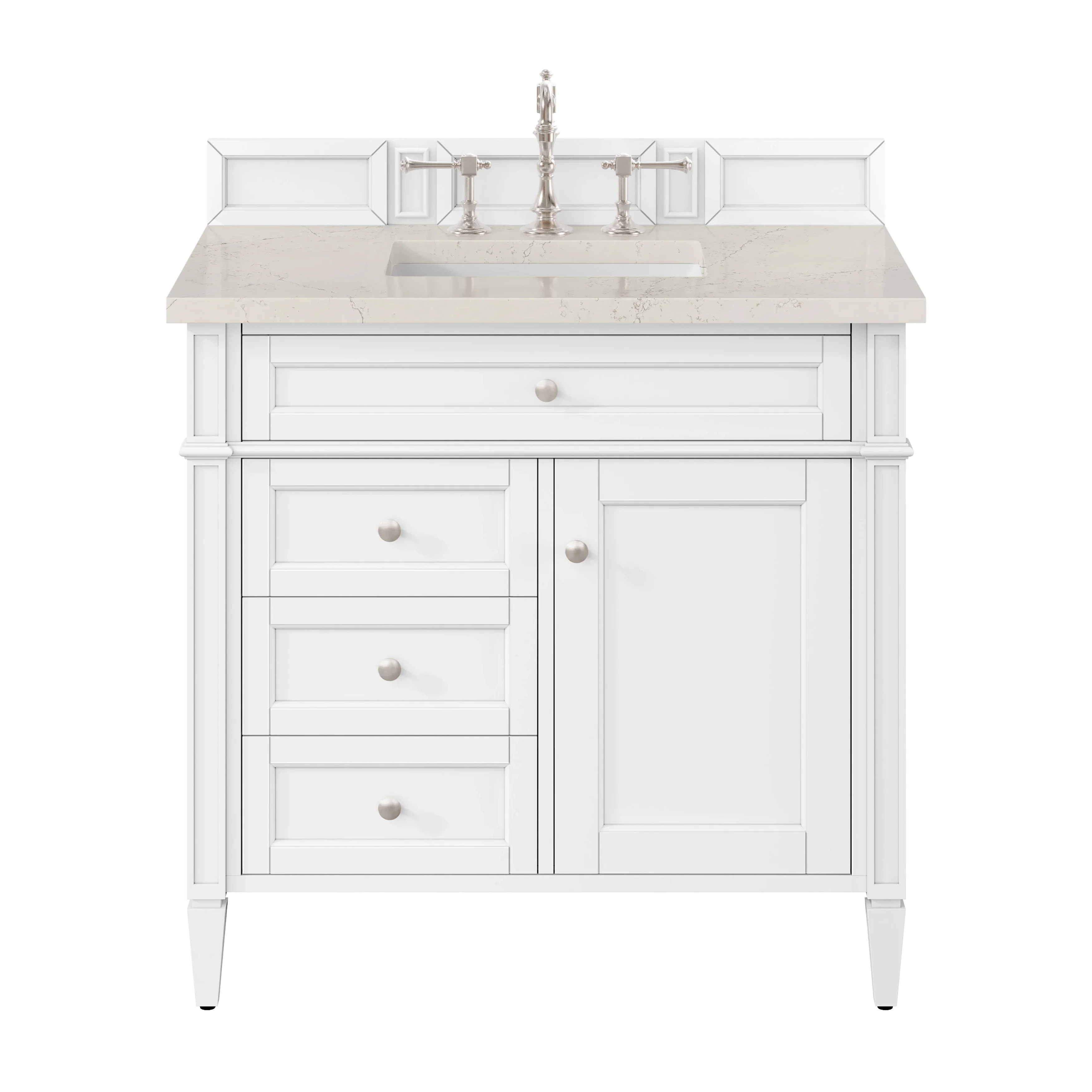 Brittany 36" Single Vanity in Bright White, w/ 3 CM Siberian Silestone Top