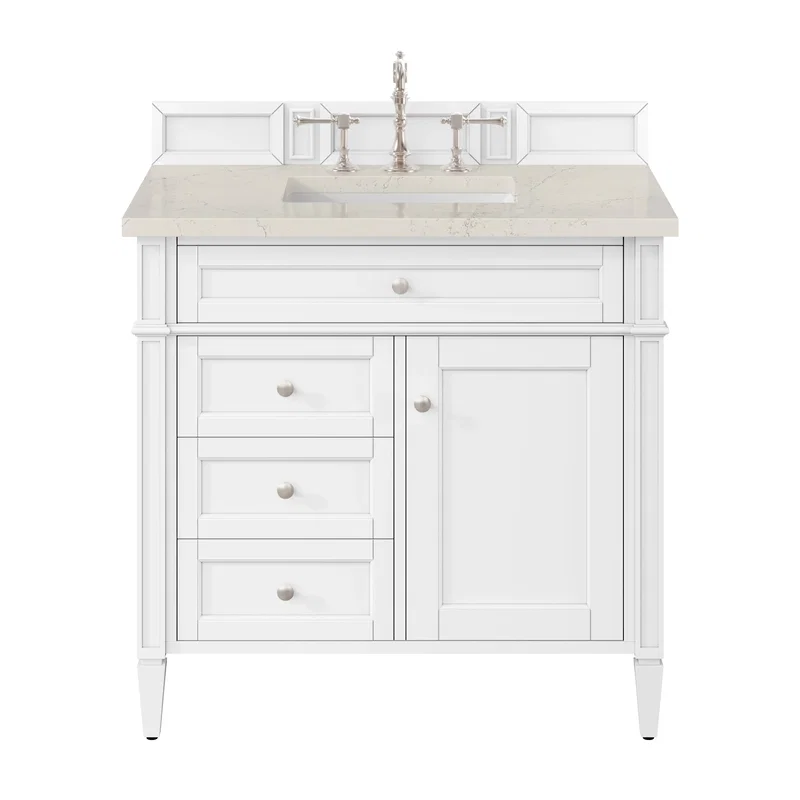 Brittany 36" Single Vanity in Bright White, w/ 3 CM Siberian Silestone Top