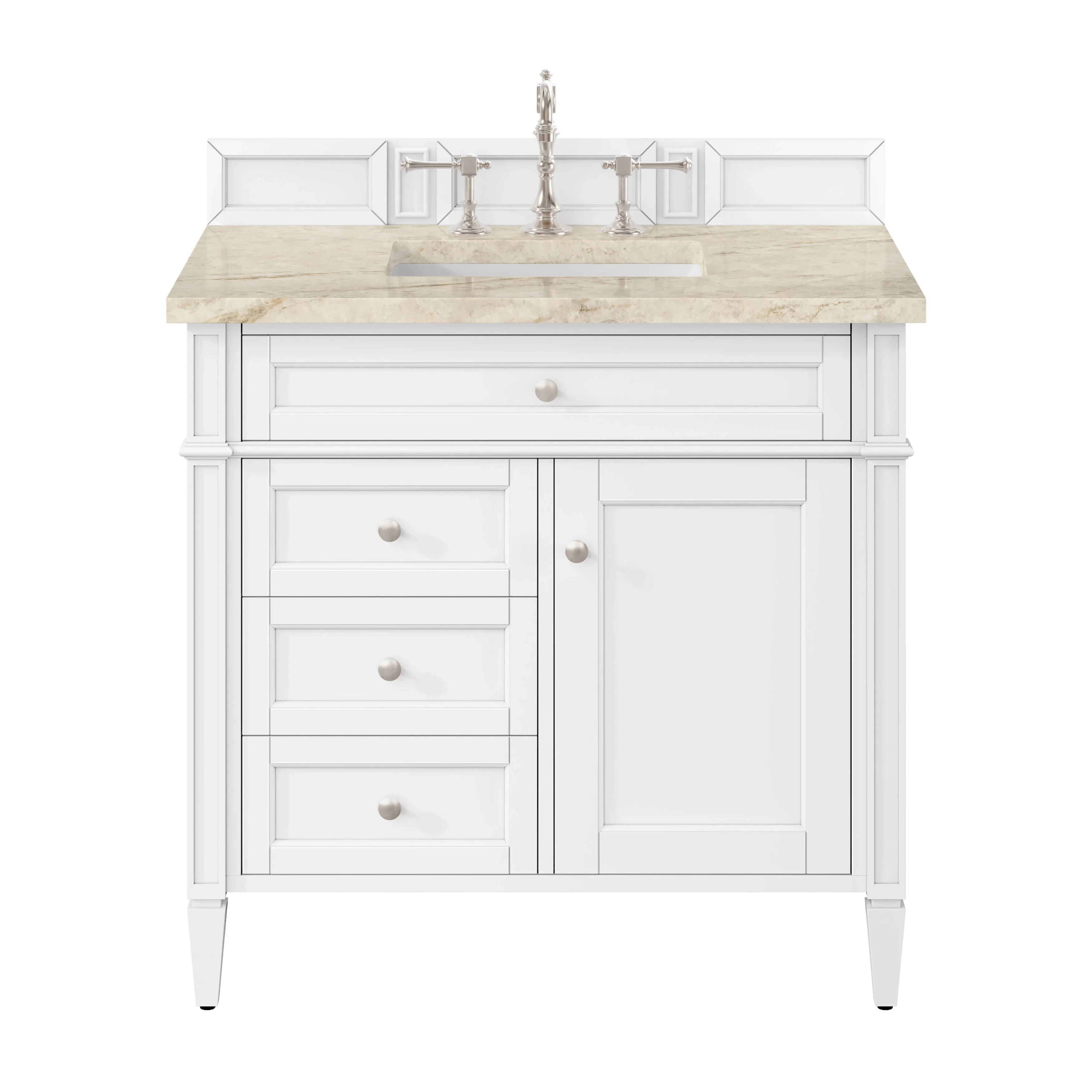 Brittany 36" Single Vanity in Bright White, w/ 3 CM Tajnar Eclos Top