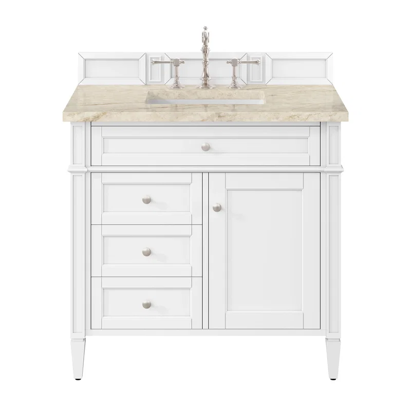Brittany 36" Single Vanity in Bright White, w/ 3 CM Tajnar Eclos Top