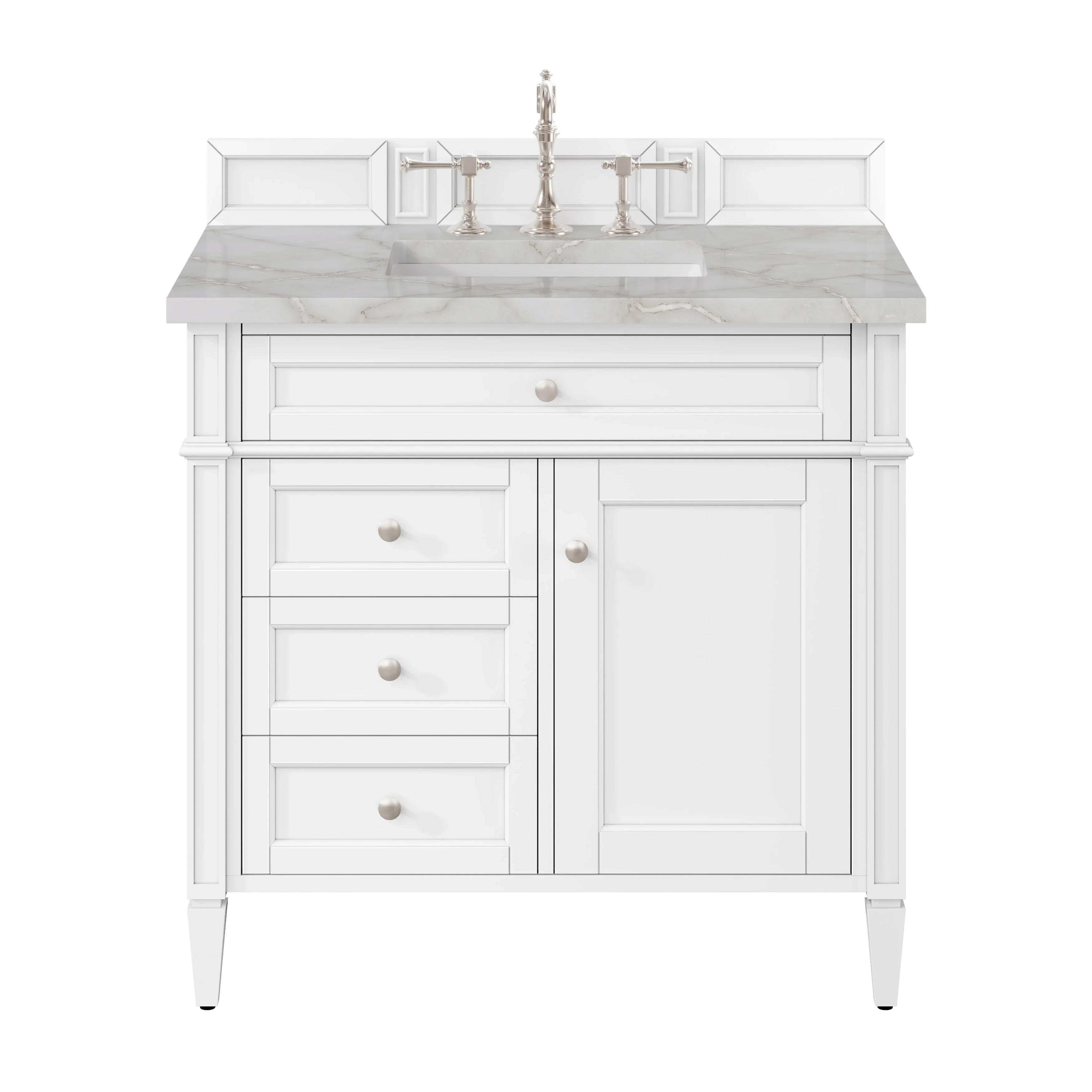 Brittany 36" Single Vanity, Bright White w/ 3 CM Victorian Silver Silestone Top