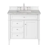 Brittany 36" Single Vanity, Bright White w/ 3 CM Victorian Silver Silestone Top