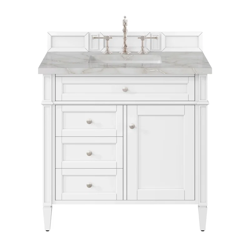 Brittany 36" Single Vanity, Bright White w/ 3 CM Victorian Silver Silestone Top