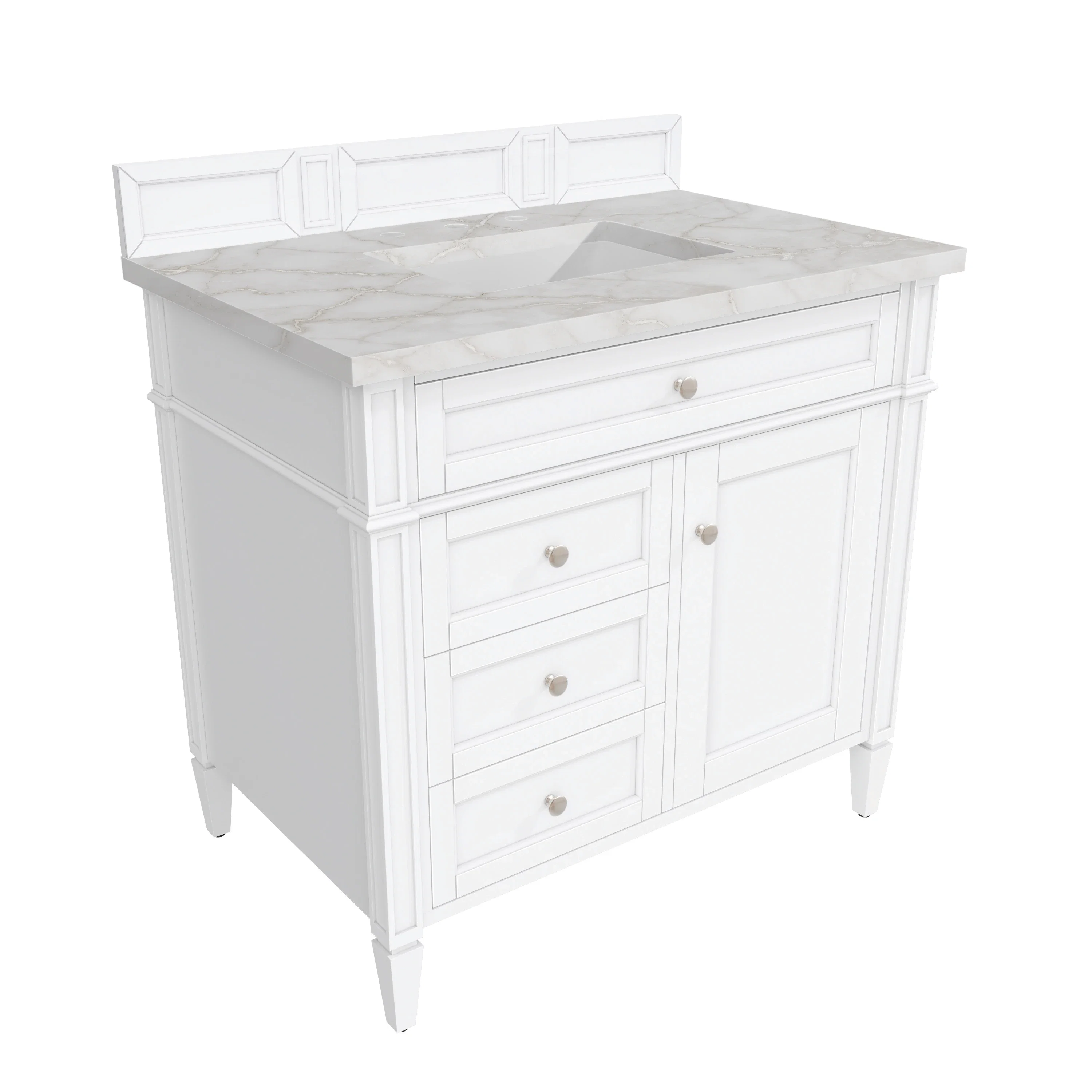 Brittany 36" Single Vanity, Bright White w/ 3 CM Victorian Silver Silestone Top