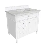 Brittany 36" Single Vanity, Bright White w/ 3 CM Victorian Silver Silestone Top