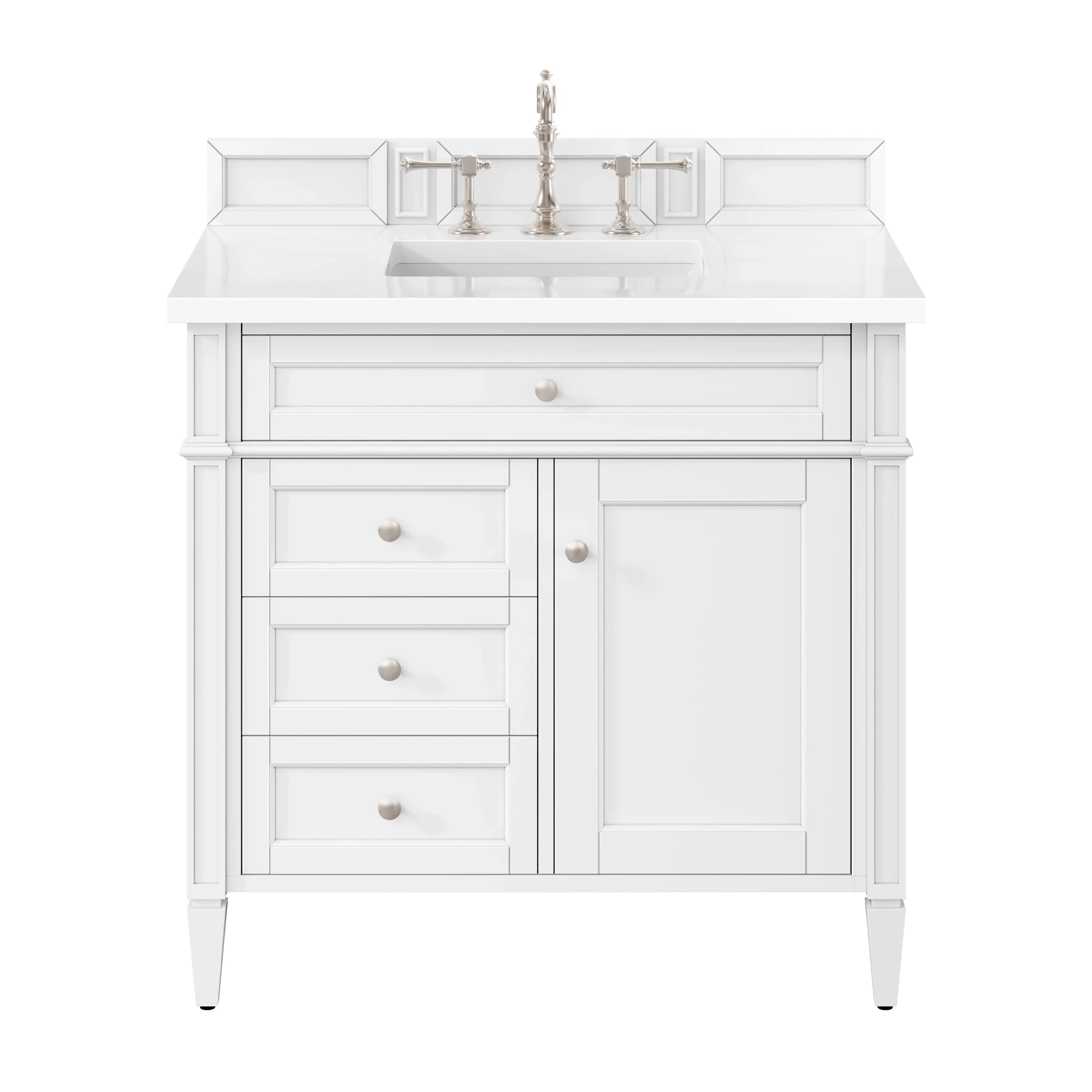 Brittany 36" Single Vanity, Bright White w/ 3 CM White Zeus Silestone Top