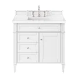 Brittany 36" Single Vanity, Bright White w/ 3 CM White Zeus Silestone Top