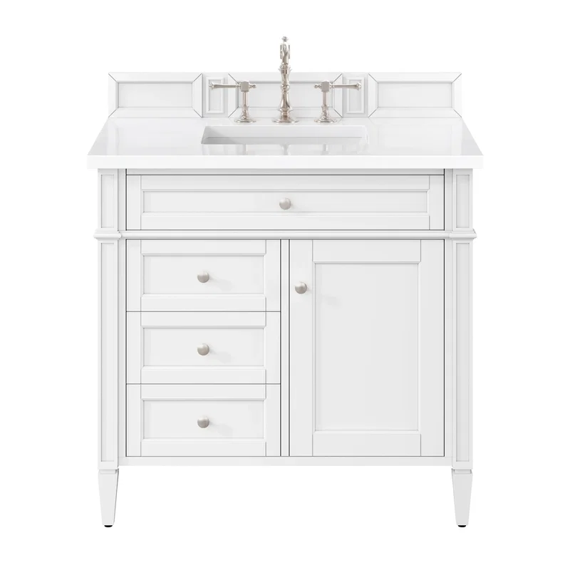 Brittany 36" Single Vanity, Bright White w/ 3 CM White Zeus Silestone Top