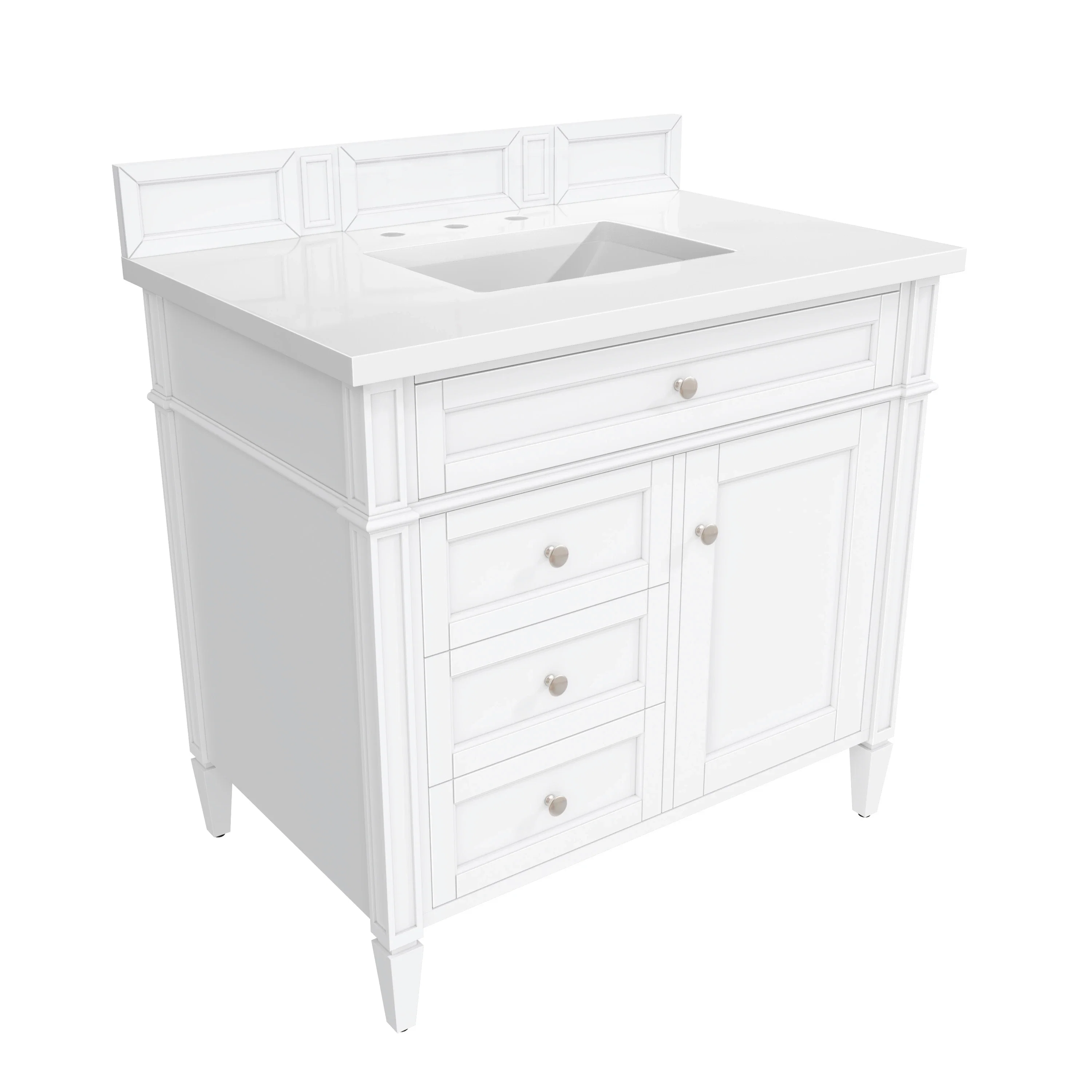 Brittany 36" Single Vanity, Bright White w/ 3 CM White Zeus Silestone Top