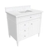 Brittany 36" Single Vanity, Bright White w/ 3 CM White Zeus Silestone Top
