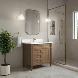 Brittany 36" Single Vanity, Pecan w/ Single Hole 3 CM White Zeus Silestone Top and Matching Backsplash