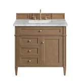 Brittany 36" Single Vanity, Pecan w/ 3 CM Carrara Marble Top