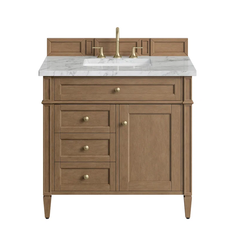 Brittany 36" Single Vanity, Pecan w/ 3 CM Carrara Marble Top