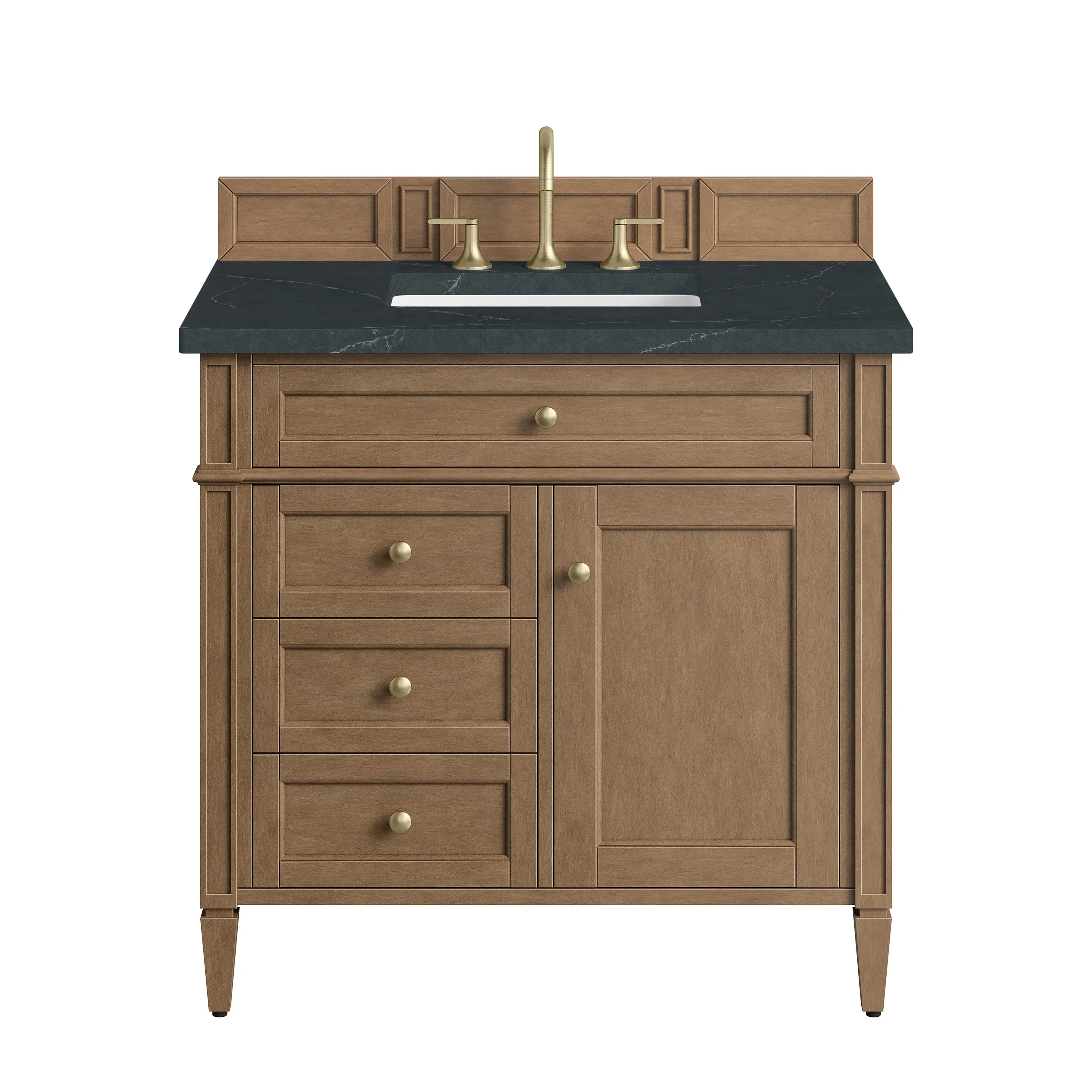 Brittany 36" Single Vanity, Pecan w/ 3 CM Charcoal Soapstone Silestone Top