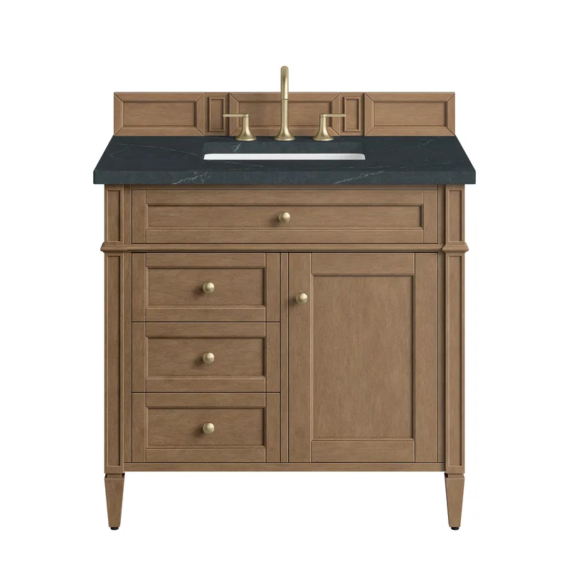 Brittany 36" Single Vanity, Pecan w/ 3 CM Charcoal Soapstone Silestone Top
